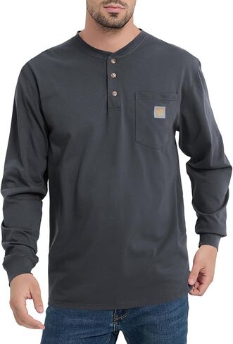 تي شيرت رجالي فضفاض مناسب للعمل ثقيل الوزن وأكمام طويلة من Henley تي شيرت جيب للعمل (عادي وطويل) in Kuwait