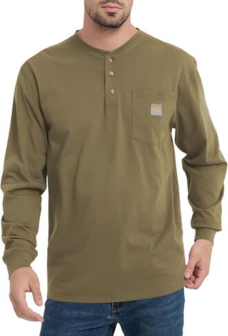 تي شيرت رجالي فضفاض مناسب للعمل ثقيل الوزن وأكمام طويلة من Henley تي شيرت جيب للعمل (عادي وطويل) in Kuwait
