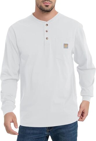 تي شيرت رجالي فضفاض مناسب للعمل ثقيل الوزن وأكمام طويلة من Henley تي شيرت جيب للعمل (عادي وطويل) in Kuwait