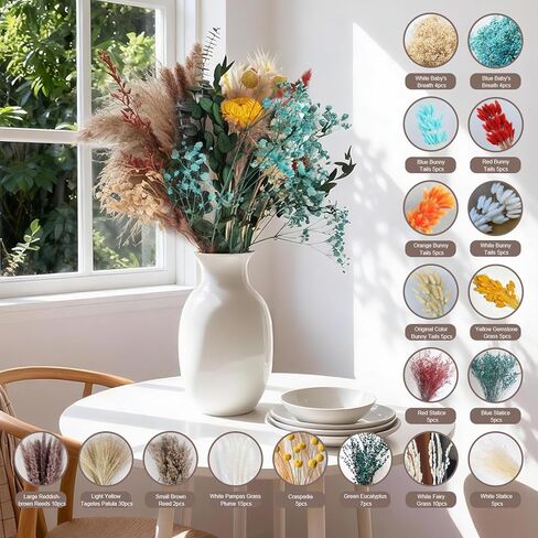 147 Pcs Bohemian Dried Flowers & Pampas Grass for Vase - 18 Varieties Boho Home Decor, Preserved Florals for Wedding, Table Centerpiece, Living Room, Bedroom, Wall, Office in Saudi Arabia