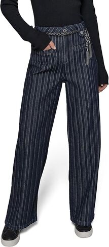 Karl Lagerfeld Womens Wide Leg with Chain Belt Stripe Denim in Saudi Arabia