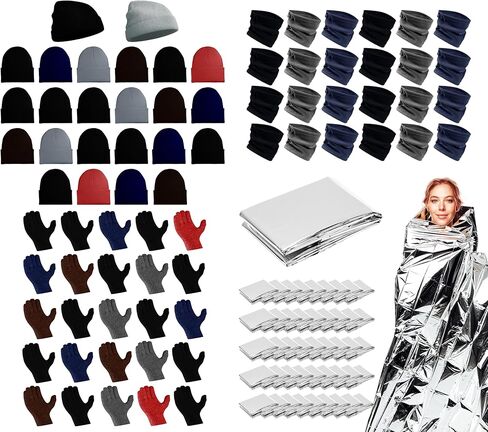 96 Pcs Winter Beanies, Gloves, Neck Warmers & Mylar Blankets Case Pack Bulk Pack Donation Charity Care Package Bundle in Saudi Arabia