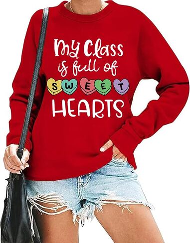 سويت شيرت Teacher Valentines للسيدات، My Class مليء بقمصان Sweet Hearts، بلوفر كاجوال لعيد الحب in Saudi Arabia