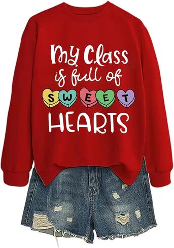 Teacher Valentines Sweatshirt for Women My Class is Full of Sweet Hearts Shirt Tops Valentine's Day Casual Pullover in Saudi Arabia