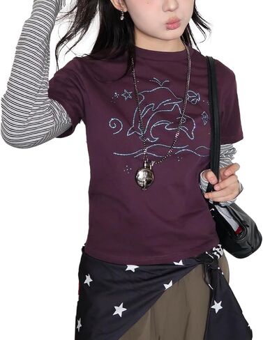 Womens Y2K Floral Graphic Sweatshirts Stripe Vinitage Slim Fit Long Sleeve Tops Punk Gothic 2000s Streetwear in Saudi Arabia