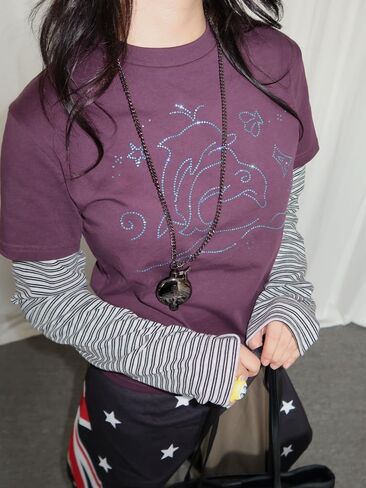 Womens Y2K Floral Graphic Sweatshirts Stripe Vinitage Slim Fit Long Sleeve Tops Punk Gothic 2000s Streetwear in Saudi Arabia