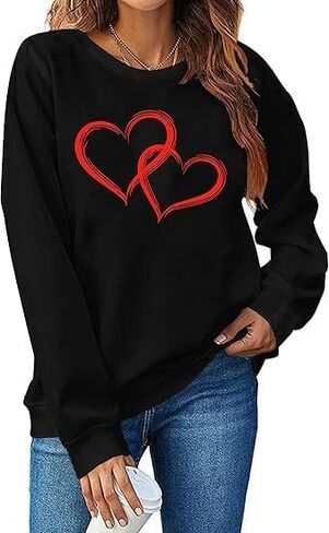 Valentines Sweatshirts for Women Love Heart Graphic Shirts Valentine Long Sleeve Pullover Tops in Saudi Arabia