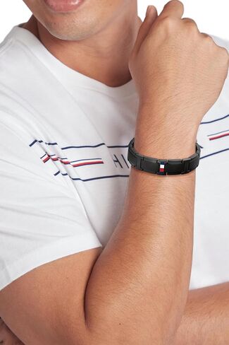 Tommy Hilfiger Men's Jewelry - Link Chain Bracelet – Bold Style, Fold-Over Clasp, Enamel Stripe Detail – Adjustable – Stainless Steel Accessory for Him in Saudi Arabia