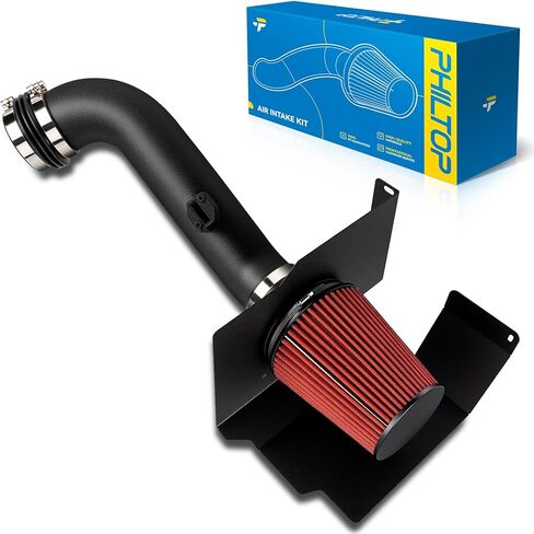 PHILTOP 3.75" Cold Air Intake Kit System + Heat Shield Compatible with Chevrolet Silverado 2500/3500 HD 2017-2019, GMC Sierra 2500/3500 HD 2017-2019 6.6TL, High Performance, Red in Saudi Arabia