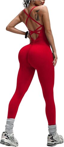 WDIRARA Women's Workout Jumpsuit Criss Cross Backless Yoga Tummy Control Athletic One Piece Pants Romper in Saudi Arabia