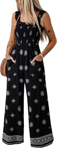 Dokotoo Floral Jumpsuits for Women 2026 Summer Floral Ruffle Sleeves Square Neck Rompers with Pockets in Saudi Arabia