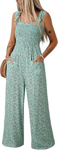 Dokotoo Floral Jumpsuits for Women 2026 Summer Floral Ruffle Sleeves Square Neck Rompers with Pockets in Saudi Arabia