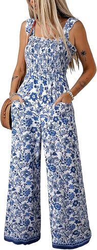 Dokotoo Floral Jumpsuits for Women 2026 Summer Floral Ruffle Sleeves Square Neck Rompers with Pockets in Saudi Arabia