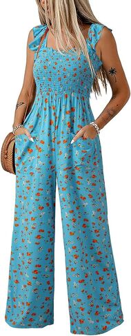 Dokotoo Floral Jumpsuits for Women 2026 Summer Floral Ruffle Sleeves Square Neck Rompers with Pockets in Saudi Arabia
