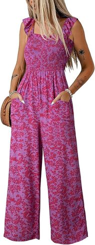 Dokotoo Floral Jumpsuits for Women 2026 Summer Floral Ruffle Sleeves Square Neck Rompers with Pockets in Saudi Arabia