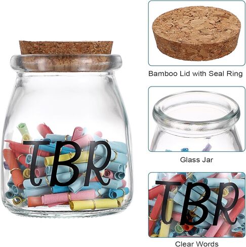 JUXYES Transparent Glass TBR Jar To-Be-Read List with 100 Colorful Notes, Reading Challenge Canister Clear Bookish Accessories Decorative Book Fund Jar for Book Lovers, Students, and Artsy Enthusiasts in Saudi Arabia