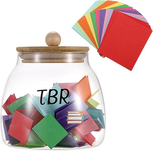 JUXYES Transparent Glass TBR Jar To-Be-Read List with 150 Colorful Notes, Reading Challenge Canister Clear Bookish Accessories Decorative Book Fund Jar for Book Lovers, Students, and Artsy Enthusiasts in Saudi Arabia