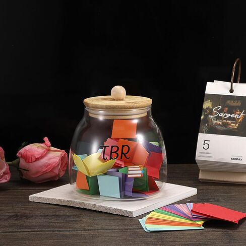 JUXYES Transparent Glass TBR Jar To-Be-Read List with 150 Colorful Notes, Reading Challenge Canister Clear Bookish Accessories Decorative Book Fund Jar for Book Lovers, Students, and Artsy Enthusiasts in Saudi Arabia