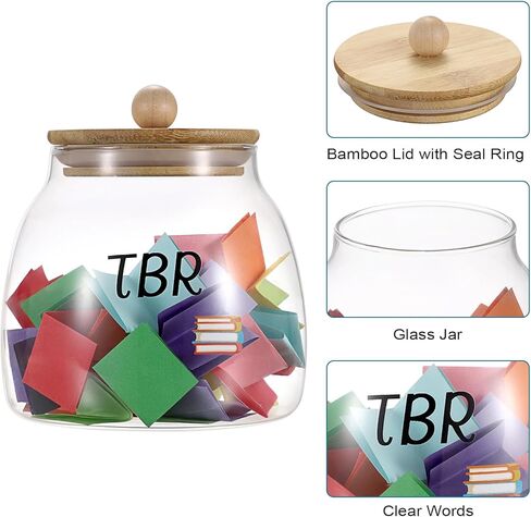 JUXYES Transparent Glass TBR Jar To-Be-Read List with 150 Colorful Notes, Reading Challenge Canister Clear Bookish Accessories Decorative Book Fund Jar for Book Lovers, Students, and Artsy Enthusiasts in Saudi Arabia