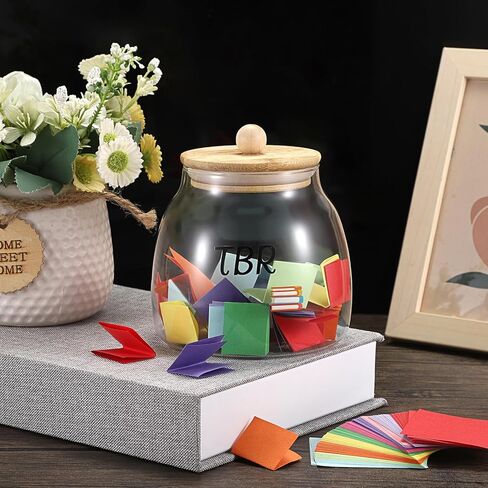 JUXYES Transparent Glass TBR Jar To-Be-Read List with 150 Colorful Notes, Reading Challenge Canister Clear Bookish Accessories Decorative Book Fund Jar for Book Lovers, Students, and Artsy Enthusiasts in Saudi Arabia