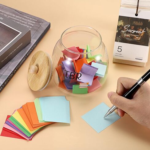 JUXYES Transparent Glass TBR Jar To-Be-Read List with 150 Colorful Notes, Reading Challenge Canister Clear Bookish Accessories Decorative Book Fund Jar for Book Lovers, Students, and Artsy Enthusiasts in Saudi Arabia