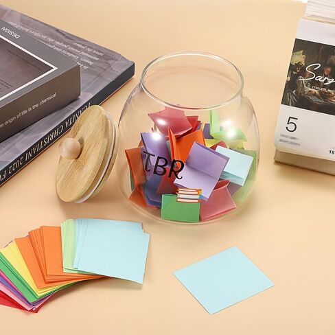 JUXYES Transparent Glass TBR Jar To-Be-Read List with 150 Colorful Notes, Reading Challenge Canister Clear Bookish Accessories Decorative Book Fund Jar for Book Lovers, Students, and Artsy Enthusiasts in Saudi Arabia