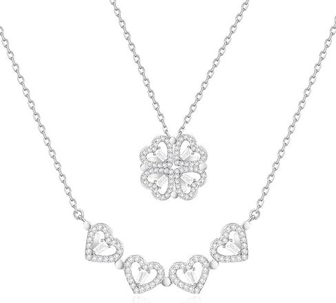 Sterling Silver Heart & Clover Pendant Necklace for Women – Dainty Layered – Elegant Jewelry Gift for Birthday, Anniversary & Valentine’s Day in Saudi Arabia