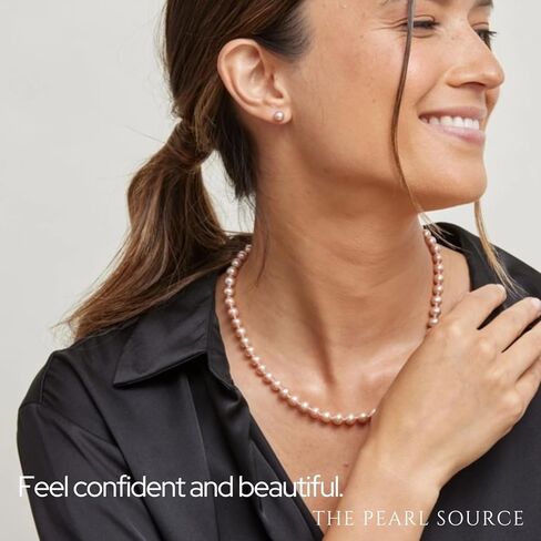 The Pearl Source 14K Gold 7.0-7.5mm Round Pink Freshwater Cultured Pearl Necklace, Bracelet & Earrings Set in 18" Princess Length for Women in Saudi Arabia