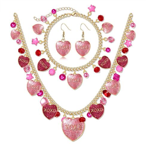 Valentine’s Day Necklace Bracelet Earrings for Women Valentine’s Day Jewelry Accessories Cute Candy Conversation Heart Pendant Necklace XOXO Heart Charm Bracelets Valentine’s Day Outfits Gifts in Saudi Arabia