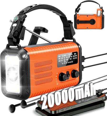 20000 مللي أمبير في الساعة/74000MWH راديو الطوارئ ، راديو Solar Hand Crank Radio AM/FM/NOAA ، مع شاحن هاتف Power Bank ، إنذار SOS ، مصباح ، مصباح القراءة لحالات الطوارئ معسكرات الإعصار in Kuwait