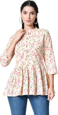 Women's Cotton Floral Print Box Pleated Kurti in Saudi Arabia
