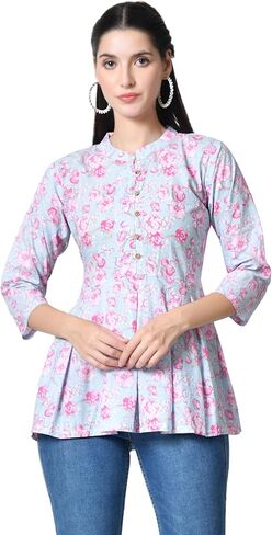 Women's Cotton Floral Print Box Pleated Kurti in Saudi Arabia