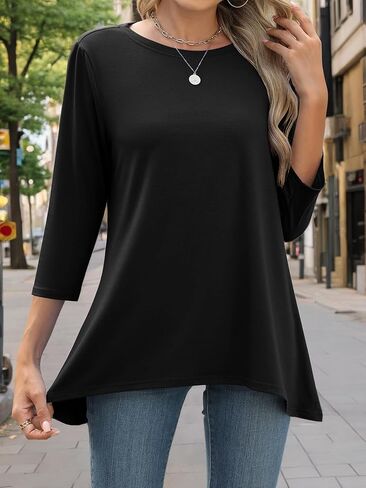 Womens 3/4 Sleeve Shirt Crew Neck Tunic Tops Dressy Casual Blouse Flowy Shirts Trendy Outdoor Summer Clothes in Saudi Arabia