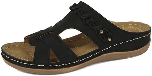 Women's Sandals Wedge Heel Slip-On Lightweight Breathable Home Shoes Indoor Outdoor Wear Spring Summer Slides,Black in Saudi Arabia