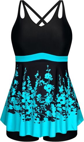 ملابس سباحة تانكيني للسيدات مقاس كبير من هانا نيكول مكونة من قطعتين بألوان متقطعة وتحكم في البطن مع شورت in Kuwait