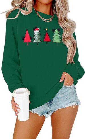 JINTING Christmas Sweatshirt for Women Christmas Tree Pullover Xmas Holiday Crewneck Sweatshirts Long Sleeve Top in Kuwait