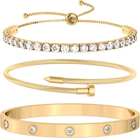 PCY Gold Bracelets For Women,3PC Bangle Gold Plated Bracelets For Women,Trendy Statement Cuff Stackable Bangles Set,Fashion Jewelry for Women. in Saudi Arabia