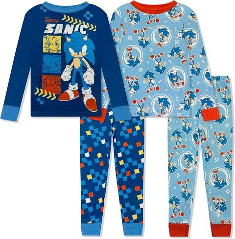 Sonic The Hedgehog 4 Piece Pajama Set - Toddler Boys PJ Set with Long Sleeve Shirt & Pants - Sleepwear Set - Official License in Saudi Arabia