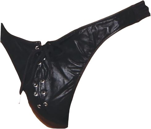 Hotspot Men's Leather Lace-Up Front Thong Black in Saudi Arabia