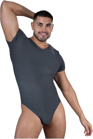 Men's Ribbed Short-sleeve Thong Bodysuit - Lightweight, Stretchy, Men's Underwear in Saudi Arabia