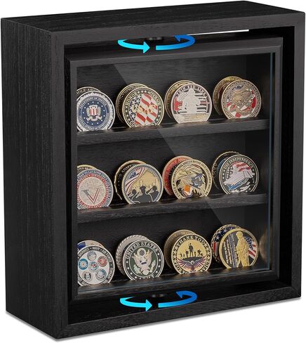 Emfogo Double-Sided Rotating Challenge Coin Display, Wooden Military Coin Holder Holds 33 Coins for Desktop, 6-Row Display Stand for Honoring Veterans & Collectors (Rustic Brown) in Saudi Arabia
