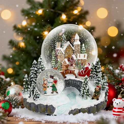 120MM Snow Globe Christmas Table Decor with Santa Tree Lighted Scene Indoor Christmas Ornaments Decorations for Home Fireplace Mantle (Santa with Sleigh) in Saudi Arabia