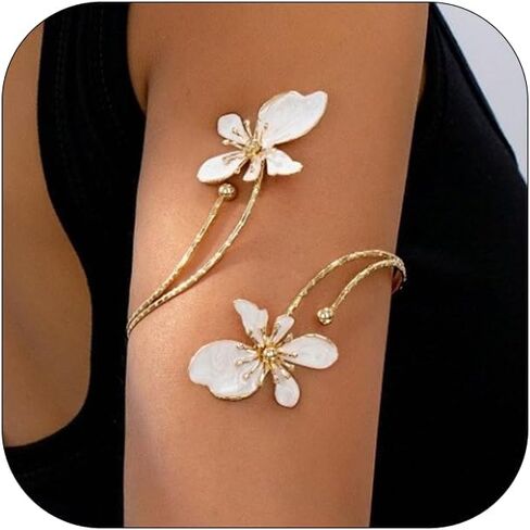 Flower Arm Cuff Bracelets for Women Adjustable Colourful Flower Upper Arm Cuff Bangle Boho Drip Oil Floral Open Bangle Bracelet Fashion Arm Cuff Jewelry for Women in Saudi Arabia