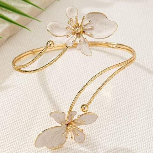 Flower Arm Cuff Bracelets for Women Adjustable Colourful Flower Upper Arm Cuff Bangle Boho Drip Oil Floral Open Bangle Bracelet Fashion Arm Cuff Jewelry for Women in Saudi Arabia