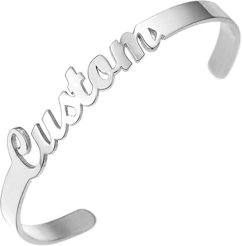 Q&Locket Personalized Name Cuff Bracelets for Women Inspritional Engraved Custom Bangle Bracelet Adjustable Motivational Jewelry Gifts for Her in Saudi Arabia