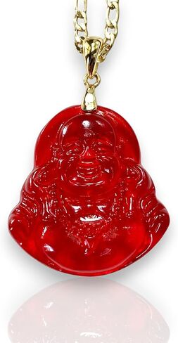 Happy Laughing Buddha Red Jade Pendant Necklace Figaro Gold Chain Genuine Certified Grade A Jadeite Jade Hand Crafted, Jade Necklace, 14k Gold Filled Laughing Jade Buddha necklace, Jade Medallion in Saudi Arabia