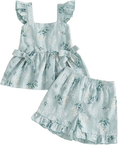 Kupretty Toddler Girl Girl Summer Closy Baby Baby Linen Linen Arfft أقواس الكشكشة قمصان + مجموعة قصيرة مكشوف in Saudi Arabia