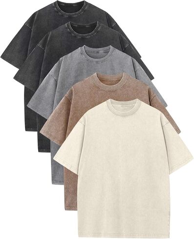 Arssm Mens Oversized T Shirts Cotton Acid Wash Baggy Tees Loose Fit Vintage Heavyweight T-Shirts in Saudi Arabia