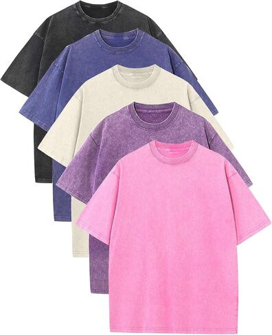 Arssm Mens Oversized T Shirts Cotton Acid Wash Baggy Tees Loose Fit Vintage Heavyweight T-Shirts in Saudi Arabia