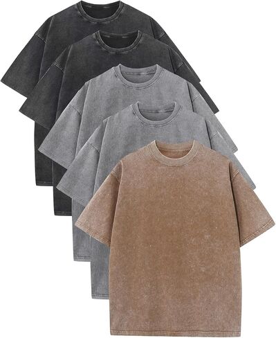 Arssm Mens Oversized T Shirts Cotton Acid Wash Baggy Tees Loose Fit Vintage Heavyweight T-Shirts in Saudi Arabia